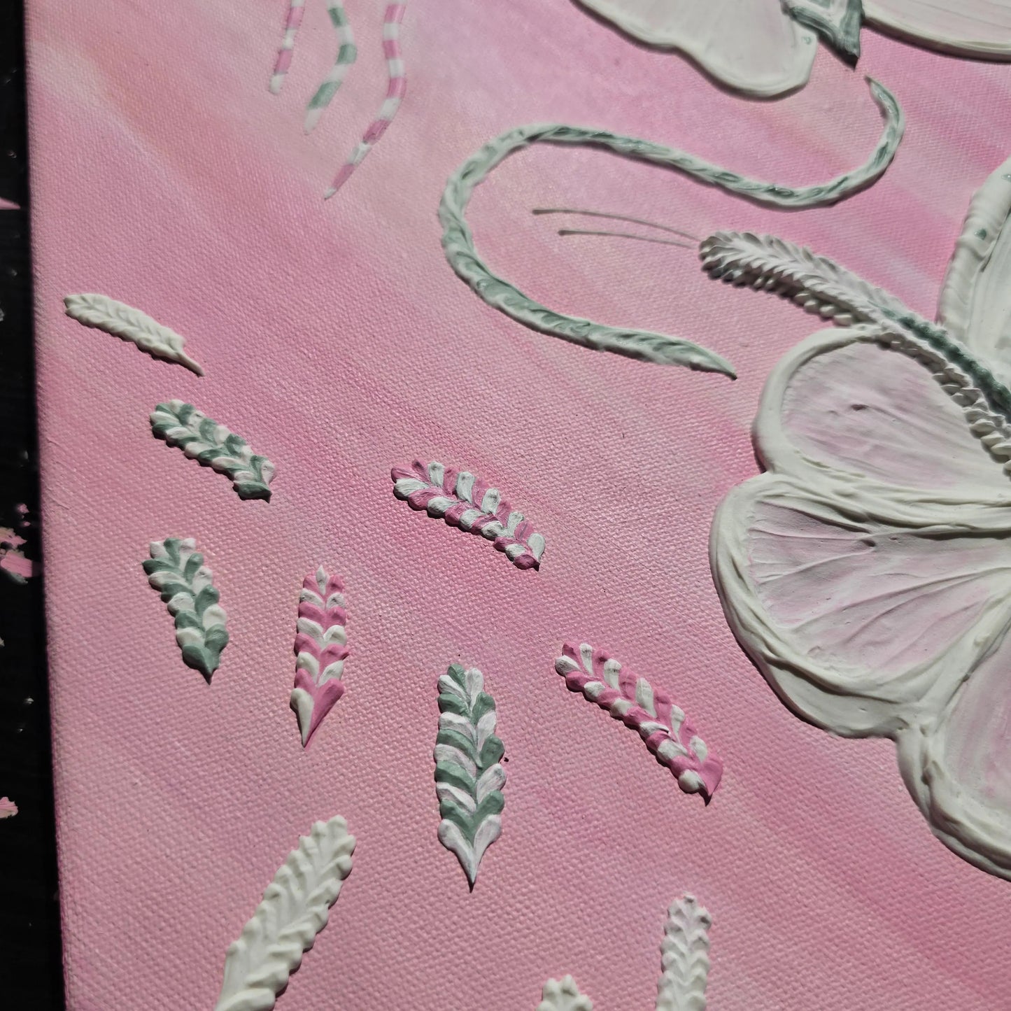 Original Pink Painting with 3D Butterflies and Other Elements