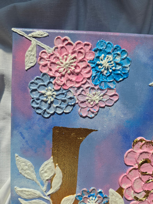 Handmade Acrylic 'Love' Painting: 3D Flowers, Gold Sunset (40x50cm)