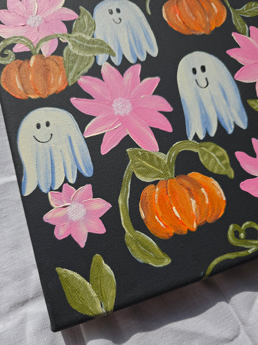 Halloween Art - Ghosts and Pumpkins – Spooky Wall Decor – Original Art
