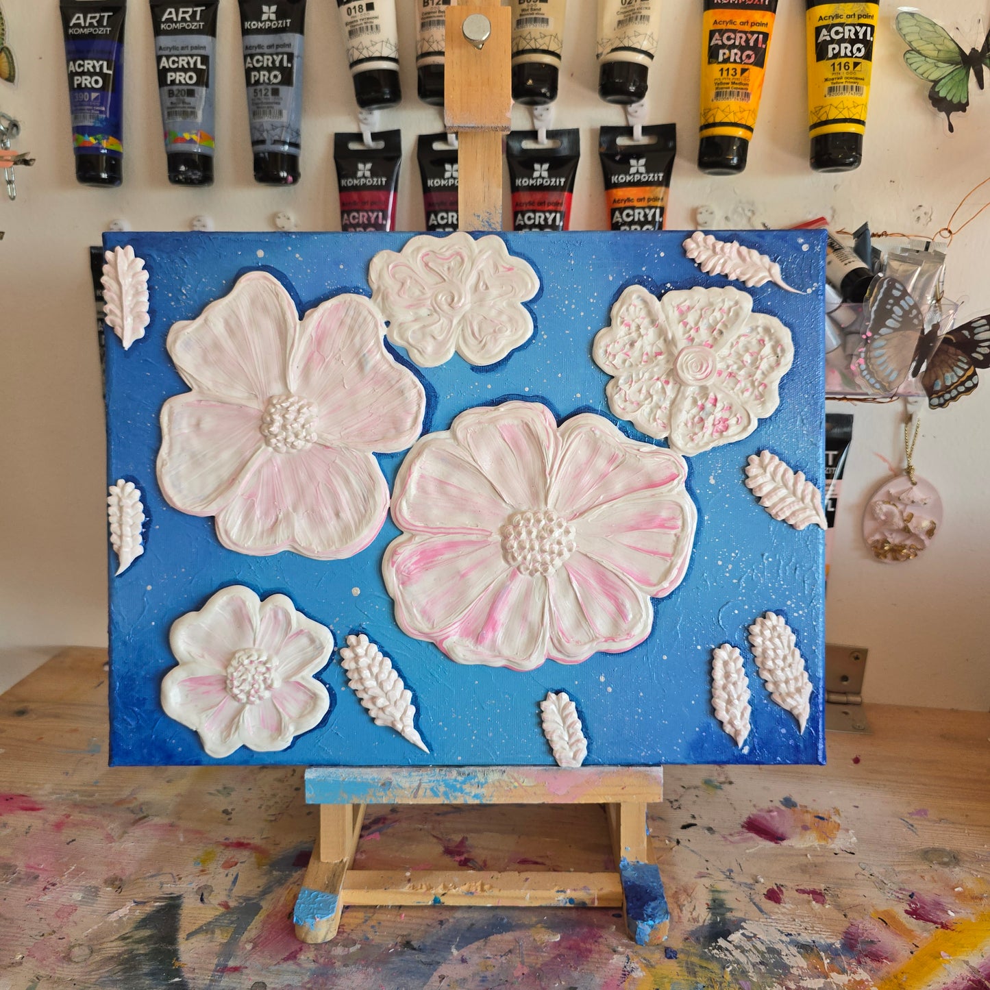 Floating Blooms – 3D Floral Wall Art, Textured Painting on Canvas (30x40cm)