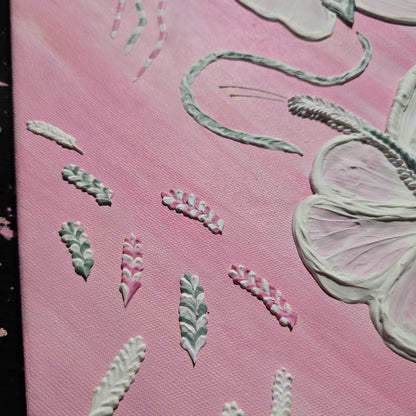 Original Pink Painting with 3D Butterflies and Other Elements
