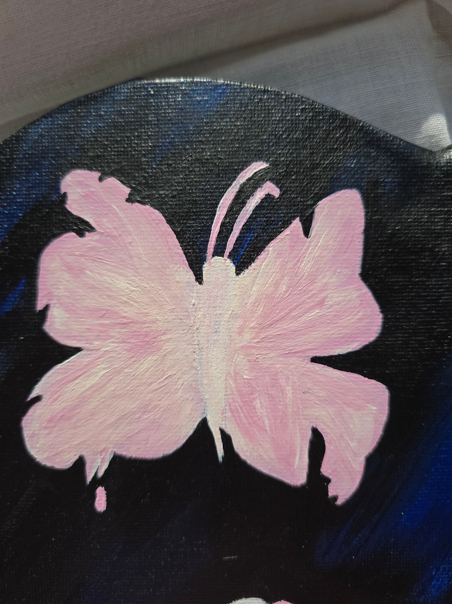 Heart Shaped Butterfly Painting: Black and Pink Acrylics on Canvas