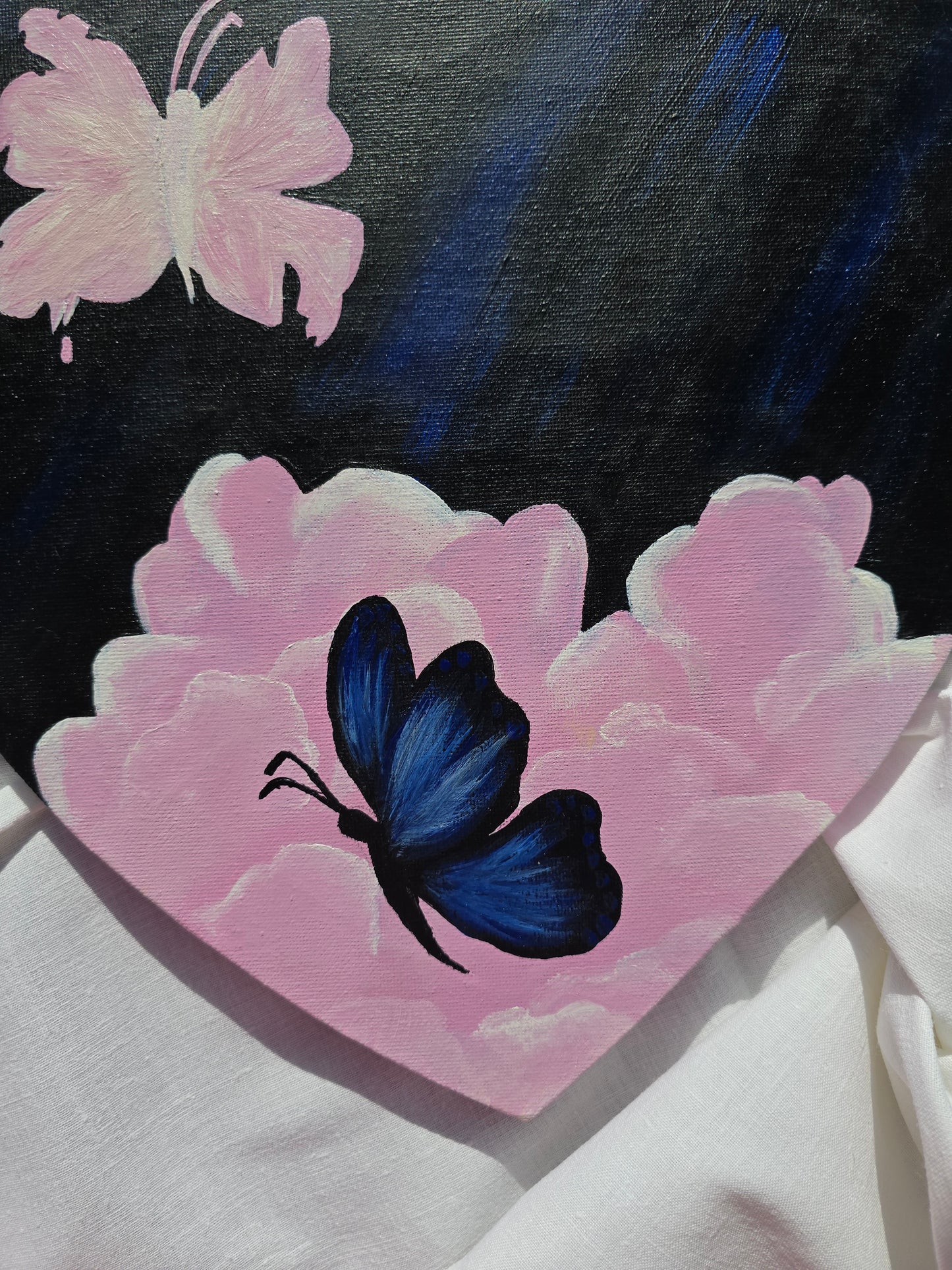 Heart Shaped Butterfly Painting: Black and Pink Acrylics on Canvas