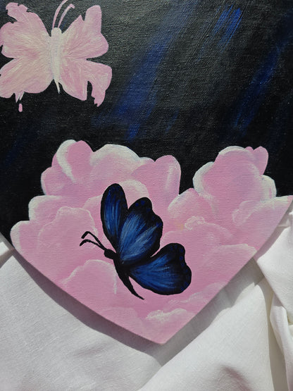 Heart Shaped Butterfly Painting: Black and Pink Acrylics on Canvas