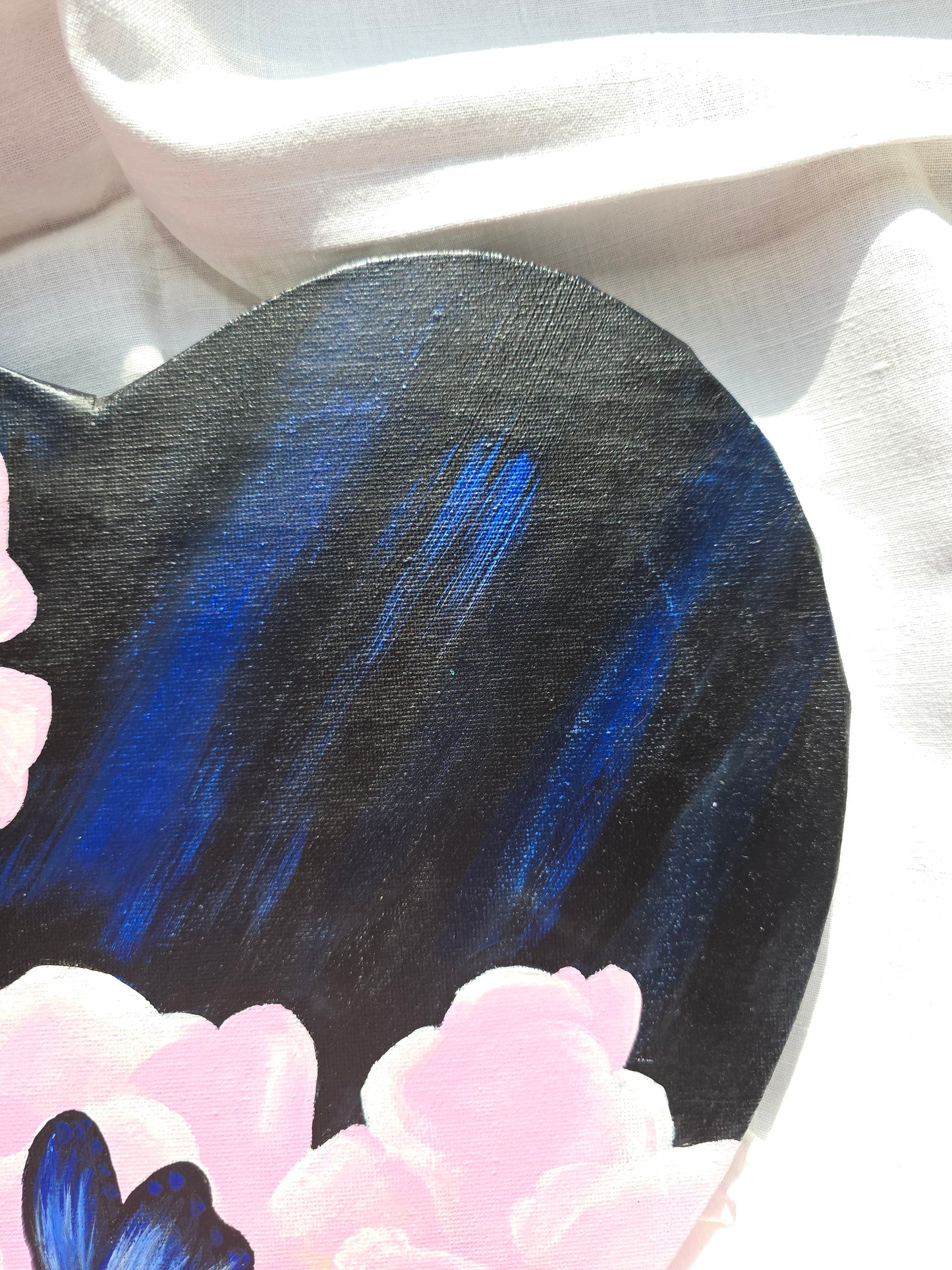 Heart Shaped Butterfly Painting: Black and Pink Acrylics on Canvas