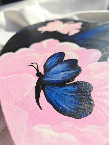 Heart Shaped Butterfly Painting: Black and Pink Acrylics on Canvas