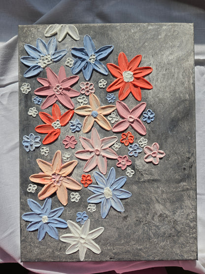 Original 3D Flower Painting on Canvas: Colorful Floral Wall Art (30x40cm)