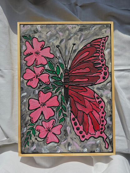 Textured Butterfly Flower Painting: 3D Acrylic Art on Canvas (30x40 cm)