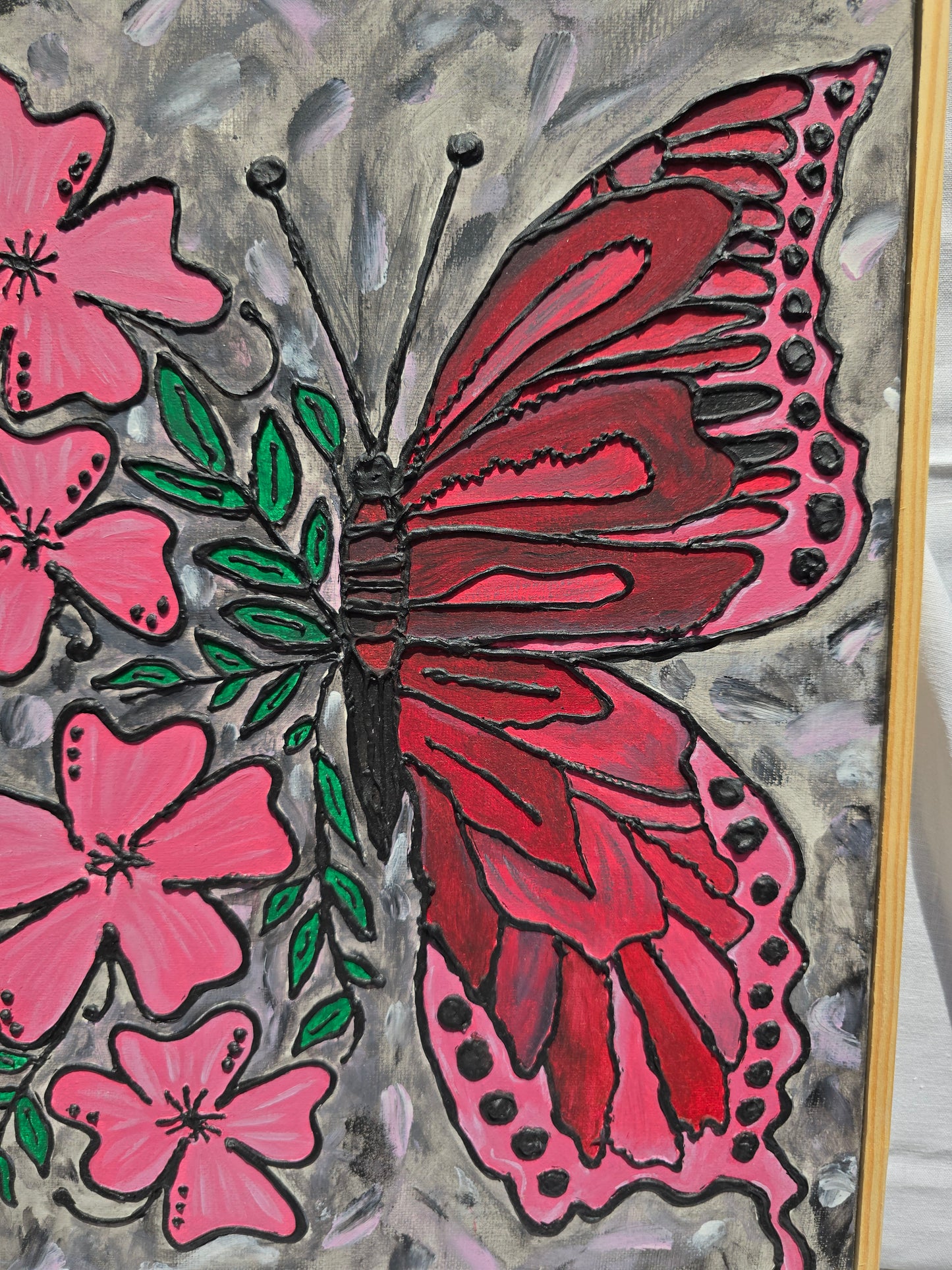 Textured Butterfly Flower Painting: 3D Acrylic Art on Canvas (30x40 cm)