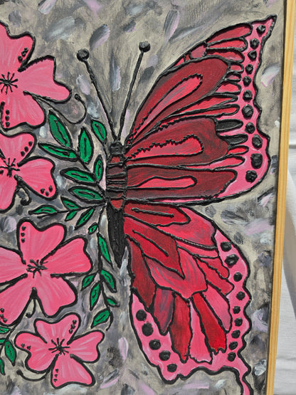 Textured Butterfly Flower Painting: 3D Acrylic Art on Canvas (30x40 cm)
