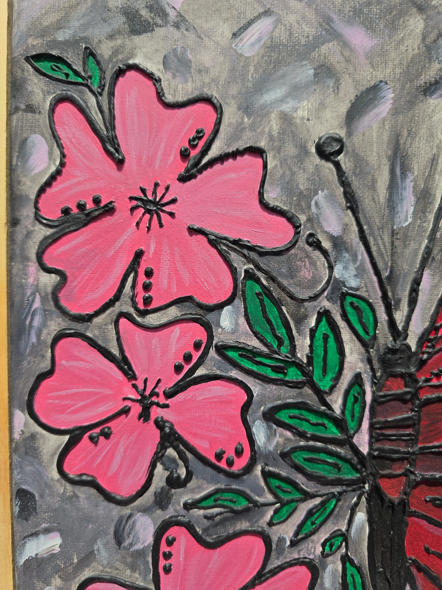 Textured Butterfly Flower Painting: 3D Acrylic Art on Canvas (30x40 cm)