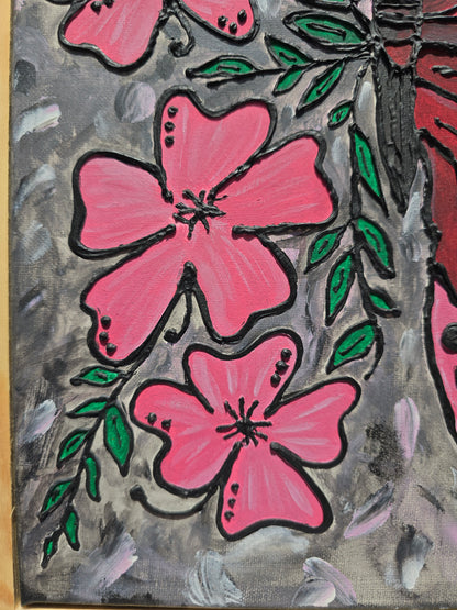 Textured Butterfly Flower Painting: 3D Acrylic Art on Canvas (30x40 cm)