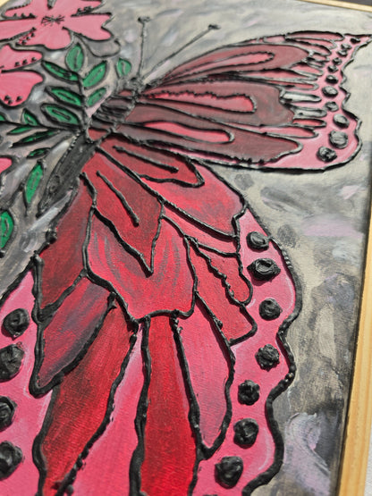 Textured Butterfly Flower Painting: 3D Acrylic Art on Canvas (30x40 cm)