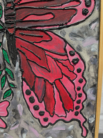 Textured Butterfly Flower Painting: 3D Acrylic Art on Canvas (30x40 cm)