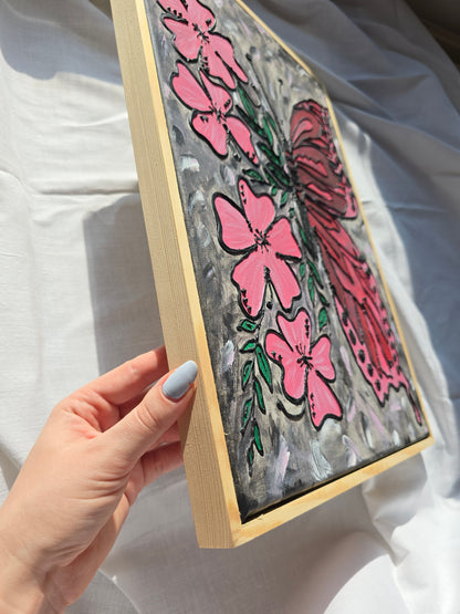 Textured Butterfly Flower Painting: 3D Acrylic Art on Canvas (30x40 cm)