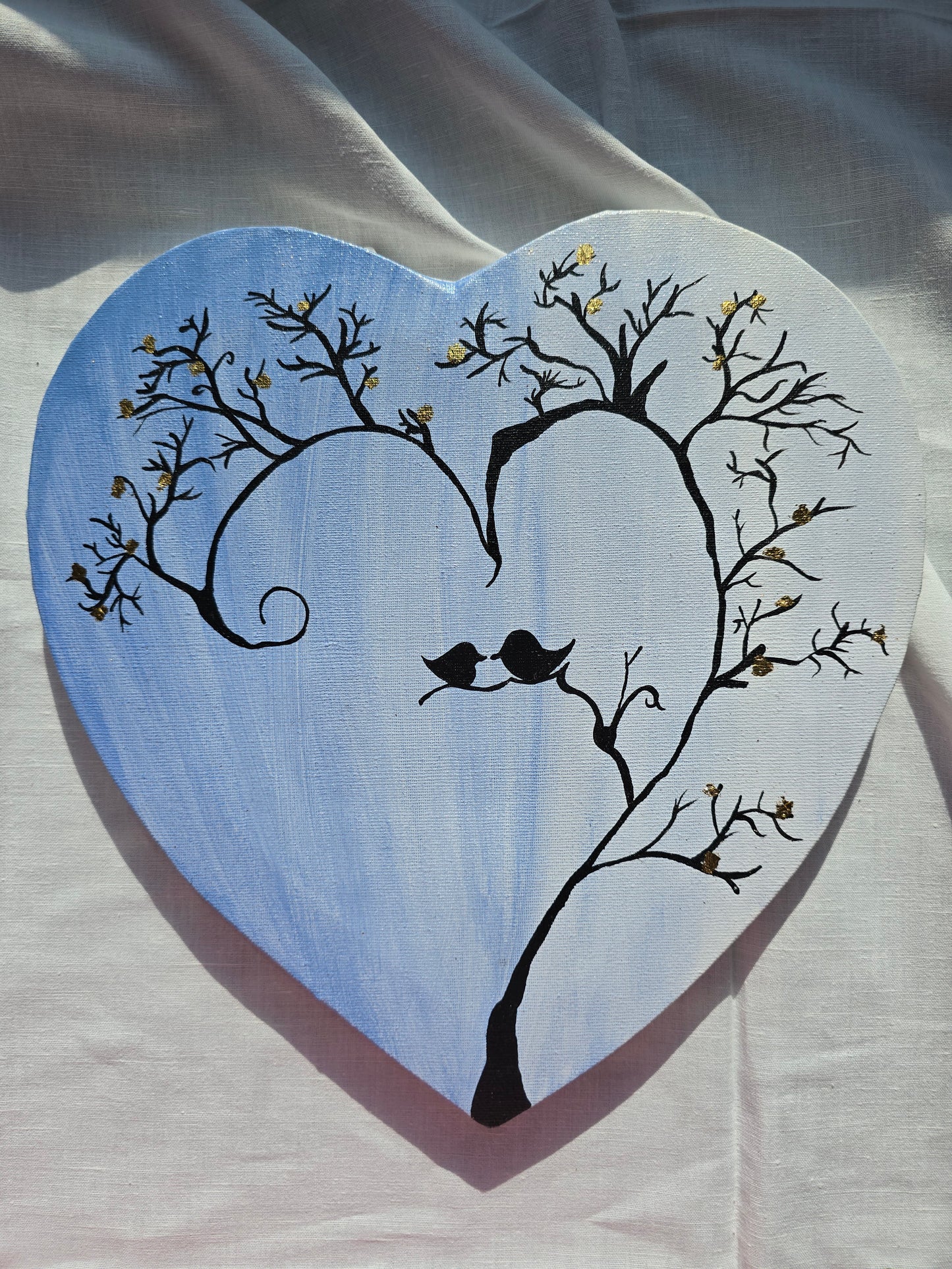 Heart Canvas Tree Painting with Birds: Romantic Acrylic Art
