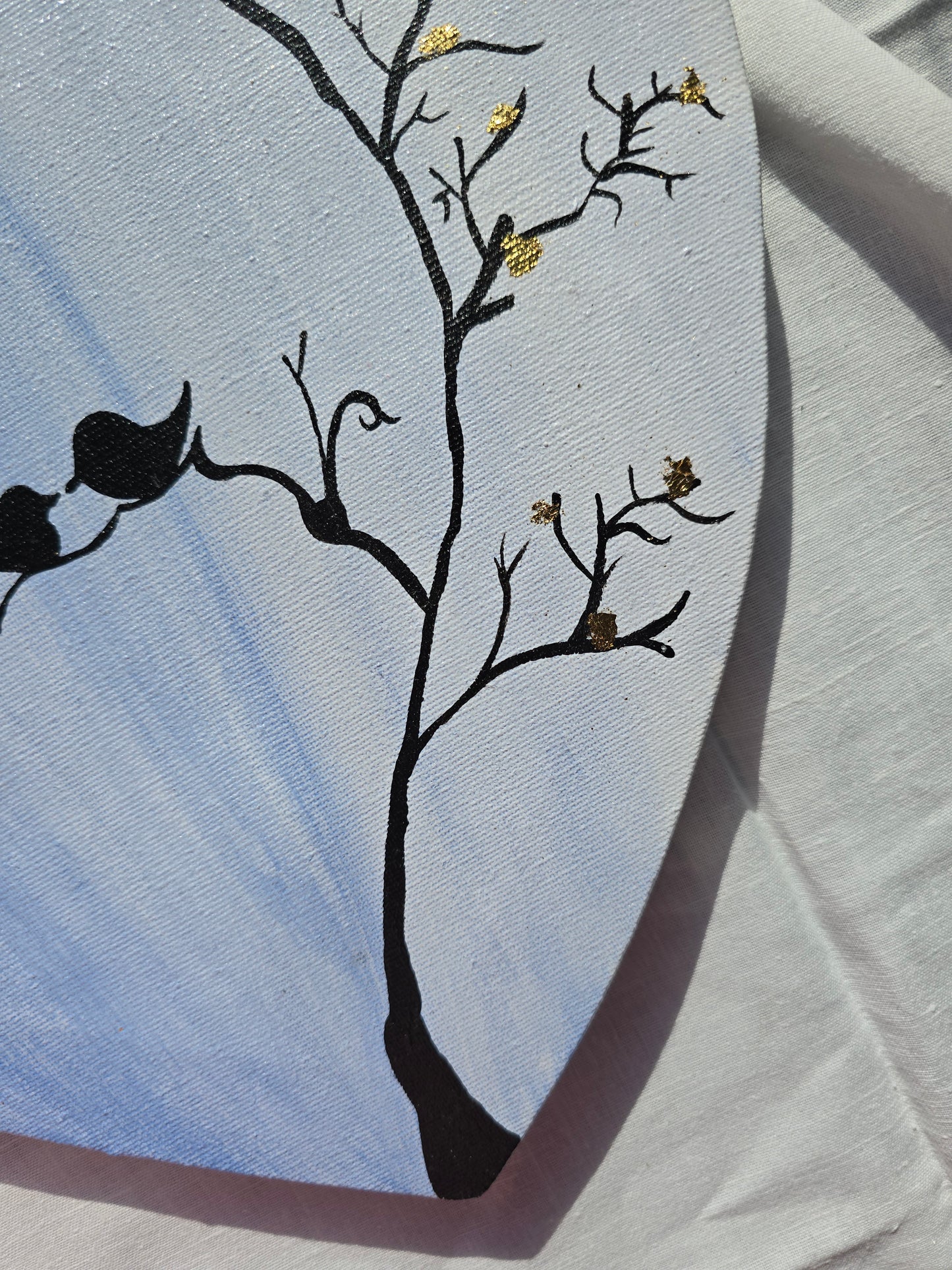 Heart Canvas Tree Painting with Birds: Romantic Acrylic Art