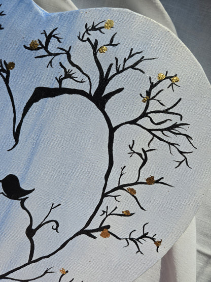 Heart Canvas Tree Painting with Birds: Romantic Acrylic Art