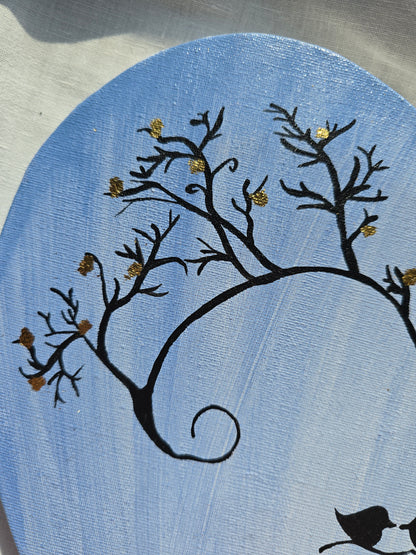 Heart Canvas Tree Painting with Birds: Romantic Acrylic Art