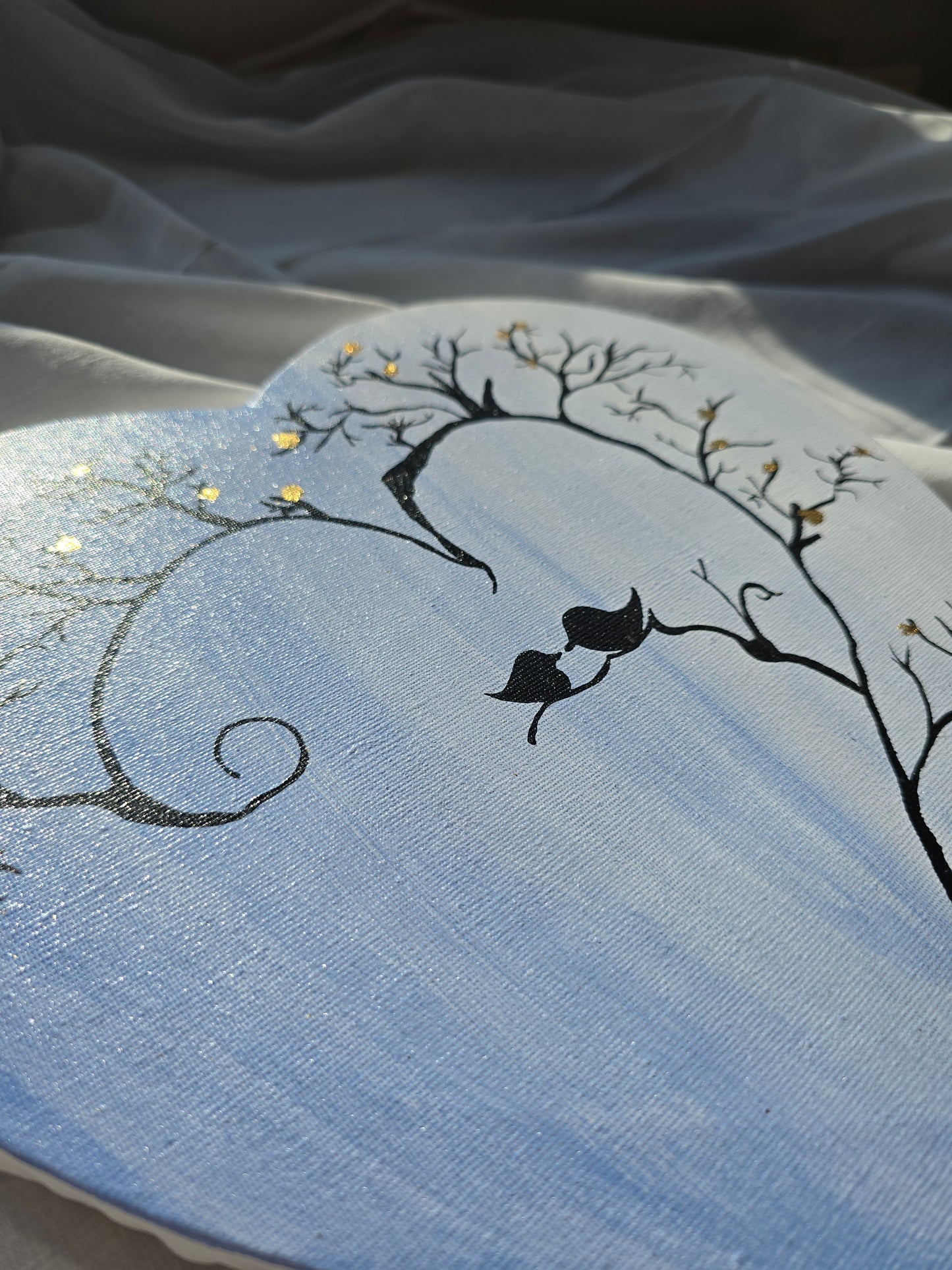 Heart Canvas Tree Painting with Birds: Romantic Acrylic Art