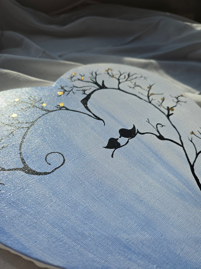 Heart Canvas Tree Painting with Birds: Romantic Acrylic Art