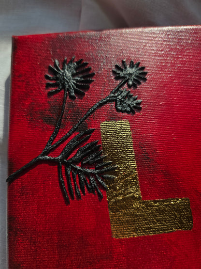 Gold Leaf LOVE Painting: Red & Black Floral Canvas Art (30x40cm)