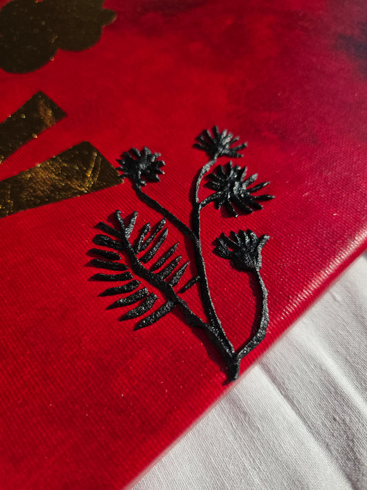Gold Leaf LOVE Painting: Red & Black Floral Canvas Art (30x40cm)
