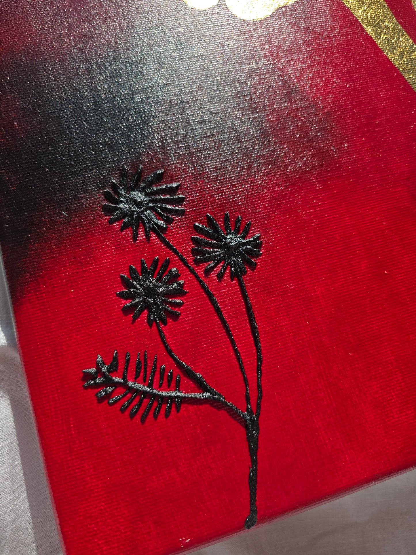 Gold Leaf LOVE Painting: Red & Black Floral Canvas Art (30x40cm)