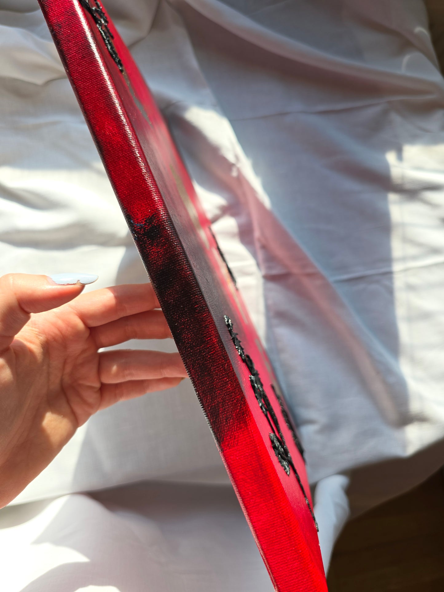 Gold Leaf LOVE Painting: Red & Black Floral Canvas Art (30x40cm)