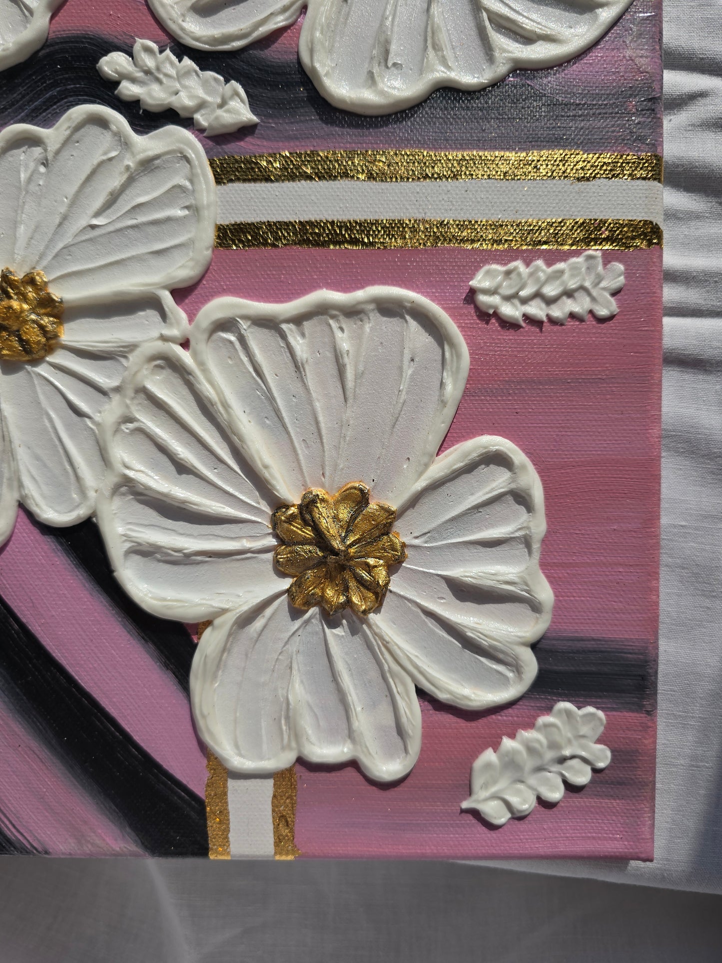 3D Flower Acrylic Painting: Pink & Gold Wall Art