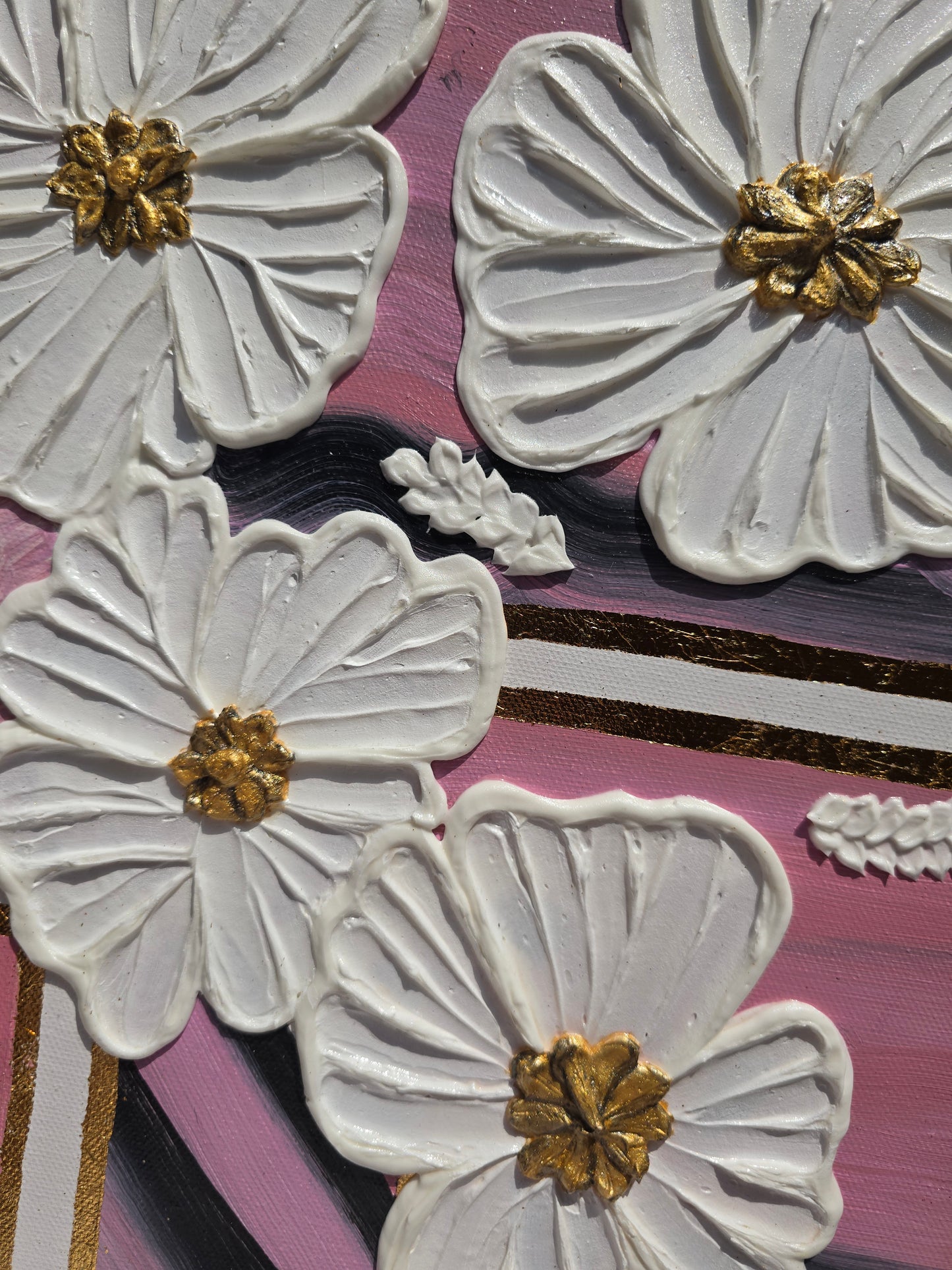 3D Flower Acrylic Painting: Pink & Gold Wall Art