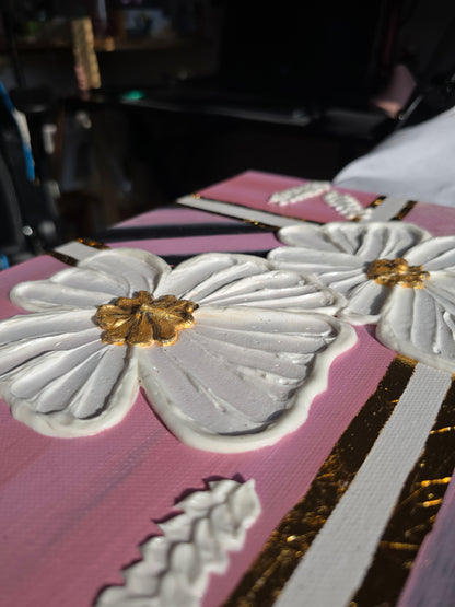 3D Flower Acrylic Painting: Pink & Gold Wall Art