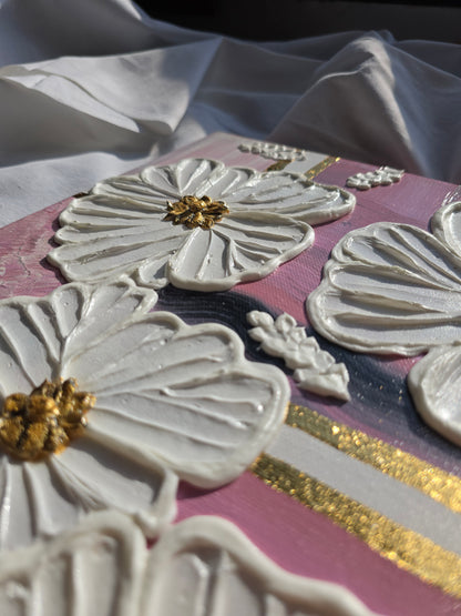 3D Flower Acrylic Painting: Pink & Gold Wall Art