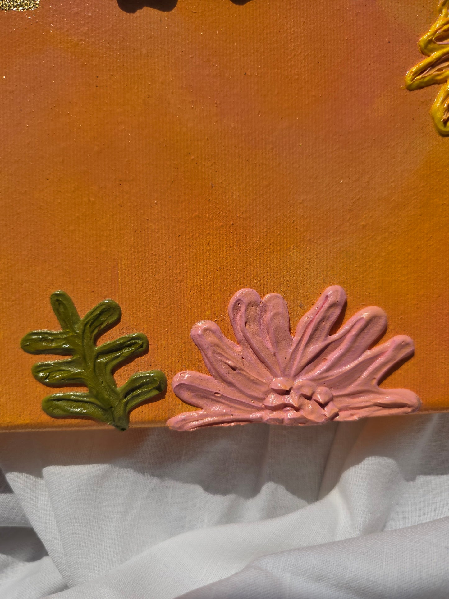 Gold 'Love' Acrylic Painting with 3D Flowers (40x50cm)