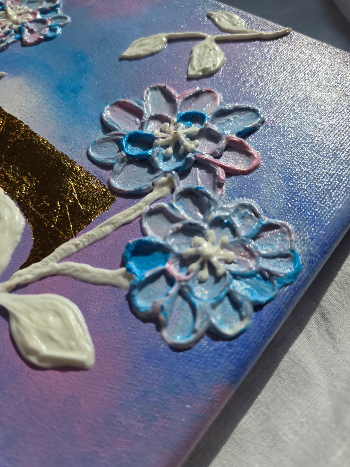 Handmade Acrylic 'Love' Painting: 3D Flowers, Gold Sunset (40x50cm)