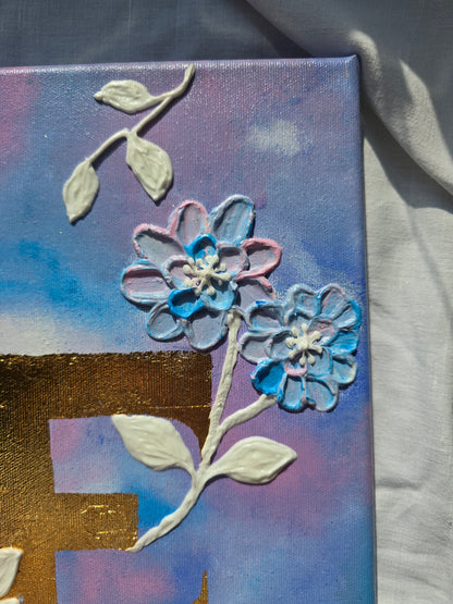 Handmade Acrylic 'Love' Painting: 3D Flowers, Gold Sunset (40x50cm)