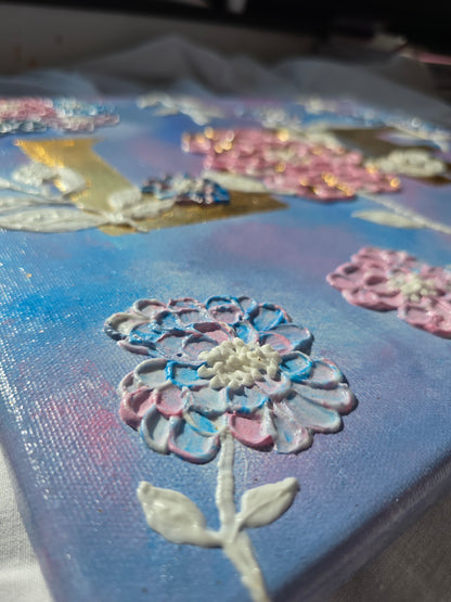 Handmade Acrylic 'Love' Painting: 3D Flowers, Gold Sunset (40x50cm)