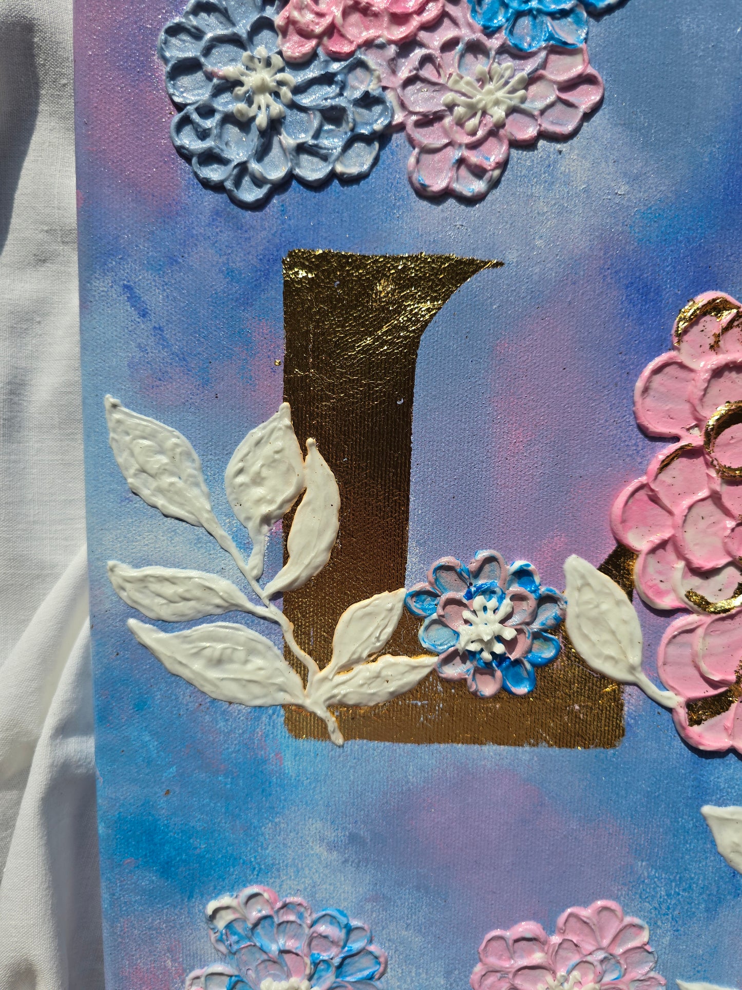 Handmade Acrylic 'Love' Painting: 3D Flowers, Gold Sunset (40x50cm)