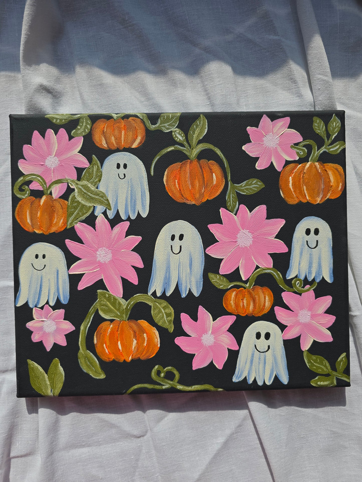 Halloween Art - Ghosts and Pumpkins – Spooky Wall Decor – Original Art