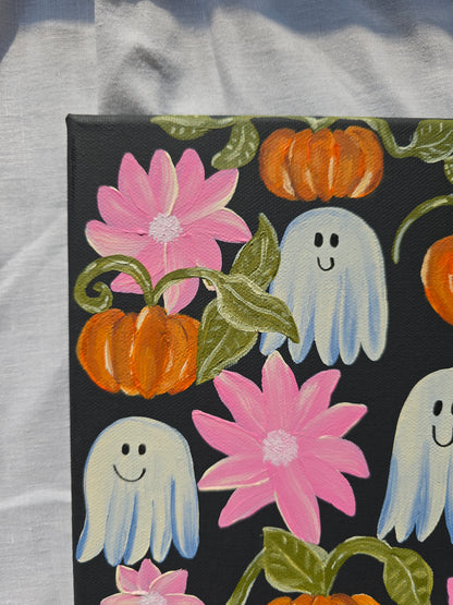 Halloween Art - Ghosts and Pumpkins – Spooky Wall Decor – Original Art