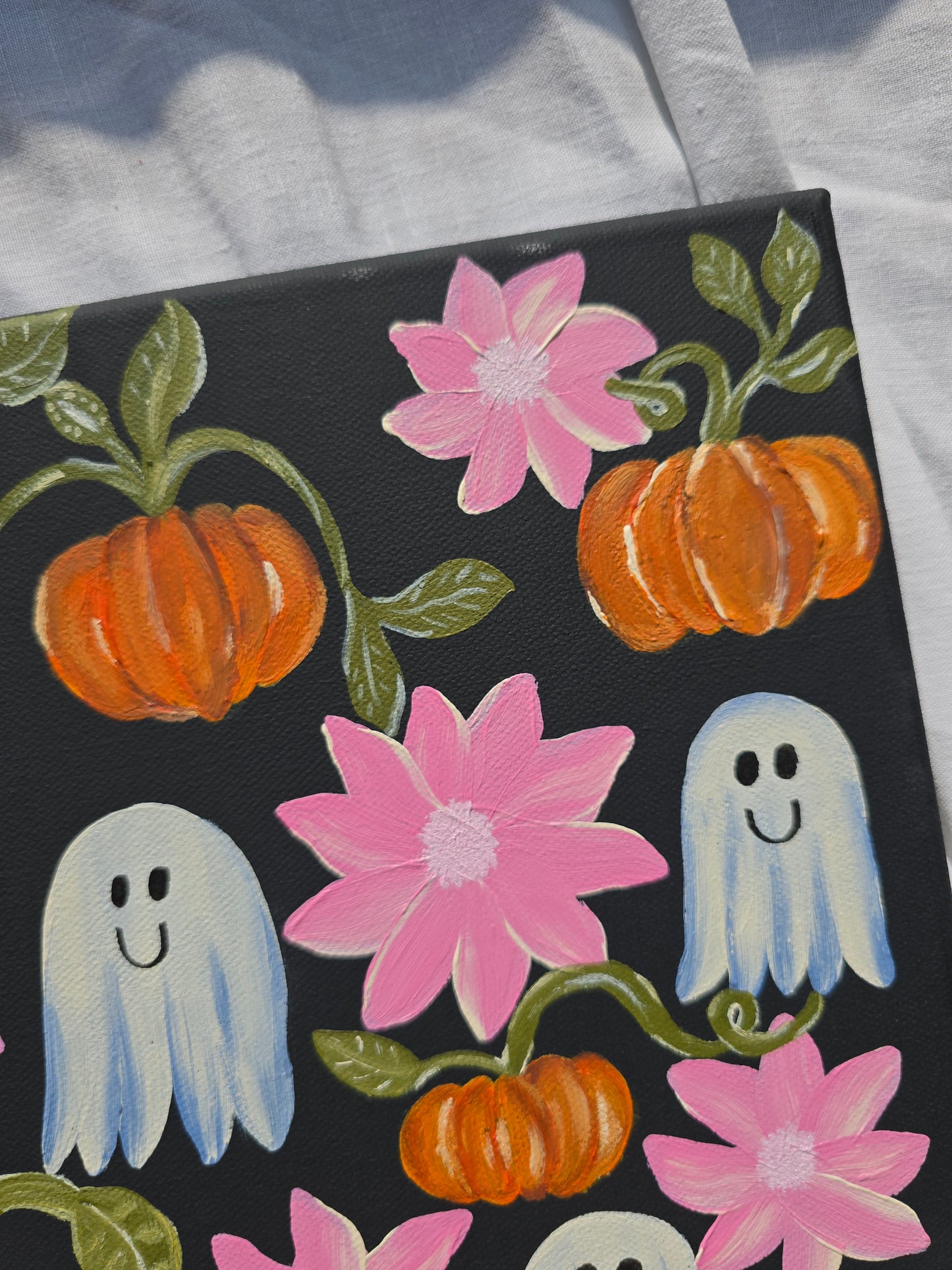 Halloween Art - Ghosts and Pumpkins – Spooky Wall Decor – Original Art