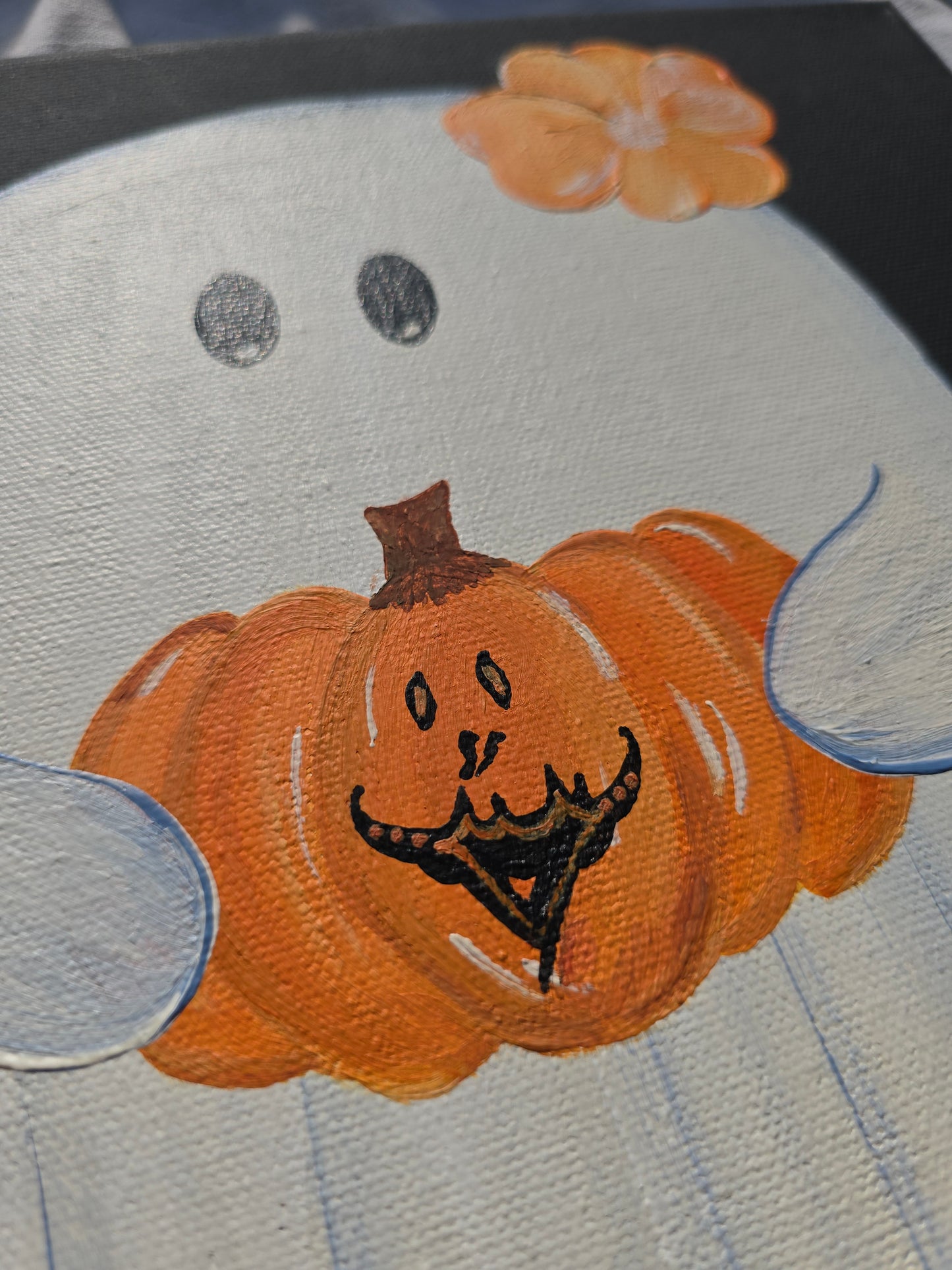 Pink Ghost Halloween Painting: Spooky Black Canvas Art