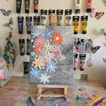 Original 3D Flower Painting on Canvas: Colorful Floral Wall Art (30x40cm)