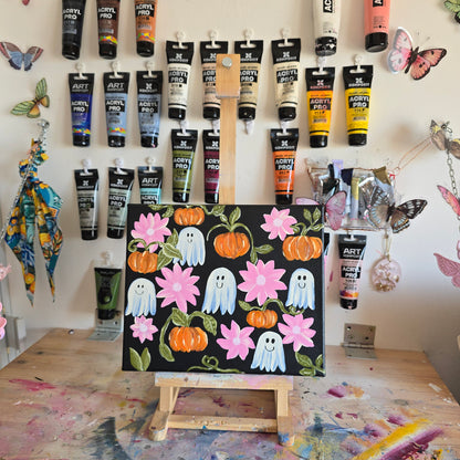 Halloween Art - Ghosts and Pumpkins – Spooky Wall Decor – Original Art