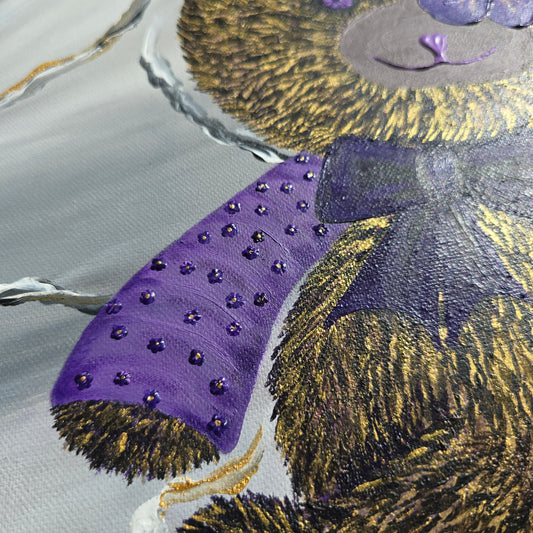 Hand-Painted Pirate Teddy Bear in Flower Eye Patch and Purple Cast