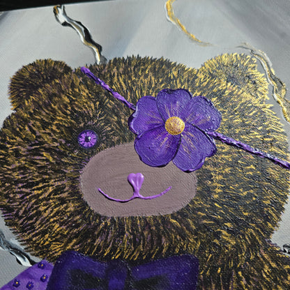 Hand-Painted Pirate Teddy Bear in Flower Eye Patch and Purple Cast