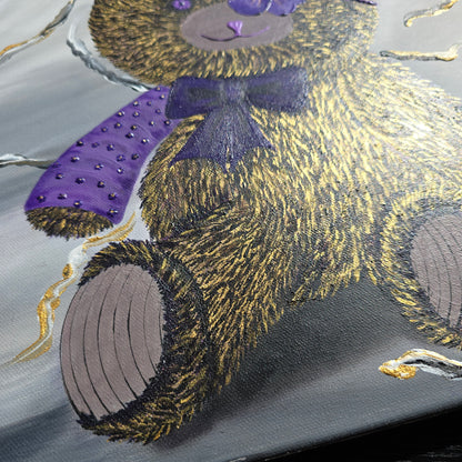 Hand-Painted Pirate Teddy Bear in Flower Eye Patch and Purple Cast