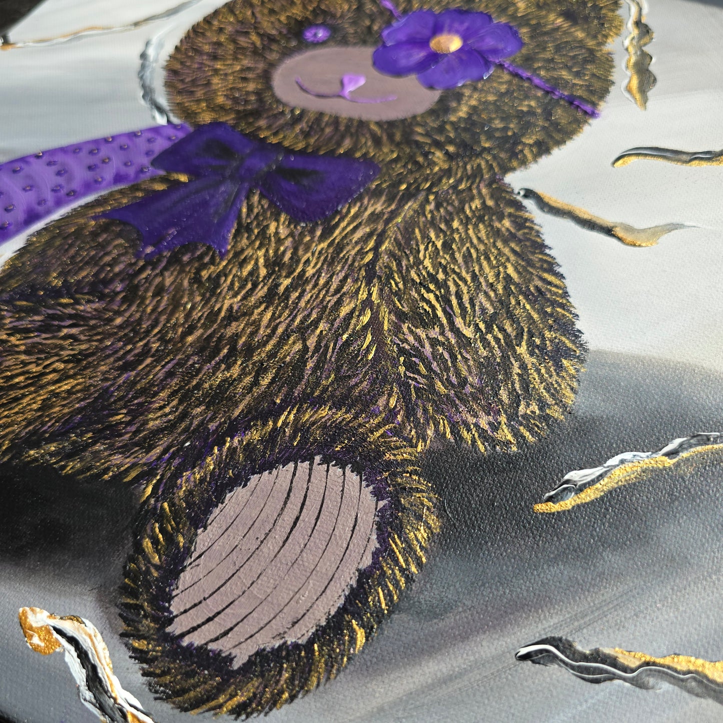 Hand-Painted Pirate Teddy Bear in Flower Eye Patch and Purple Cast
