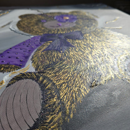 Hand-Painted Pirate Teddy Bear in Flower Eye Patch and Purple Cast