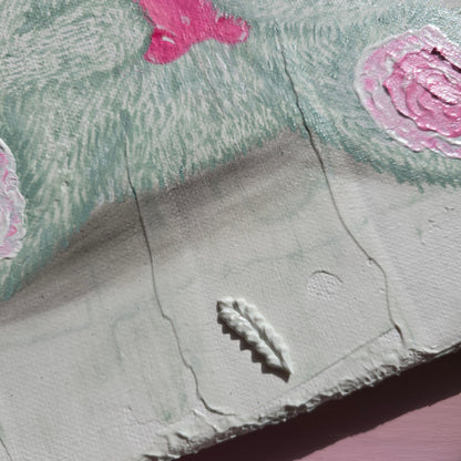 Hand-Painted White&Green Teddy Bear Holding Gummy Bear - Structured Background